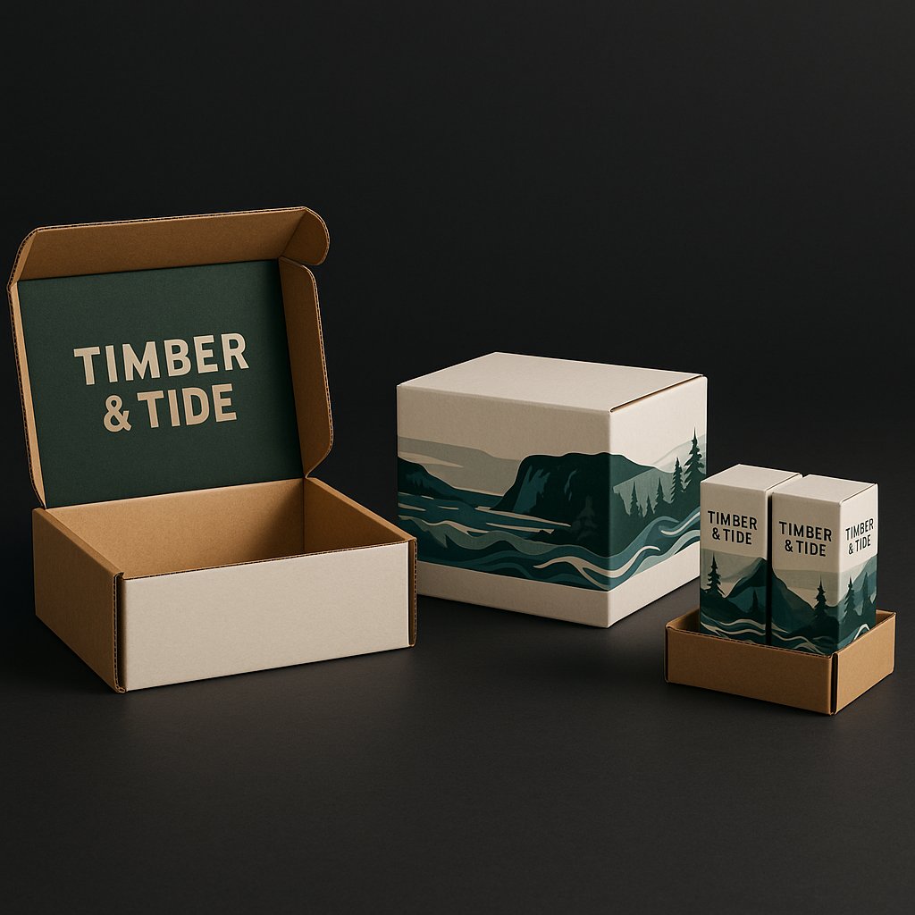 Printed retail mailer boxes in kraft and white corrugated with full-color exterior graphics