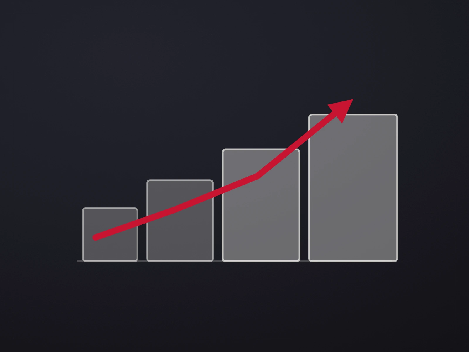 A climbing arrow rising past four expanding blocks
