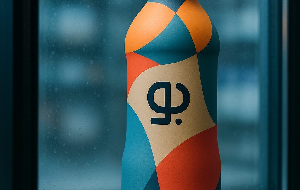 Contoured bottle decorated with a full printed shrink sleeve in a refrigerated case