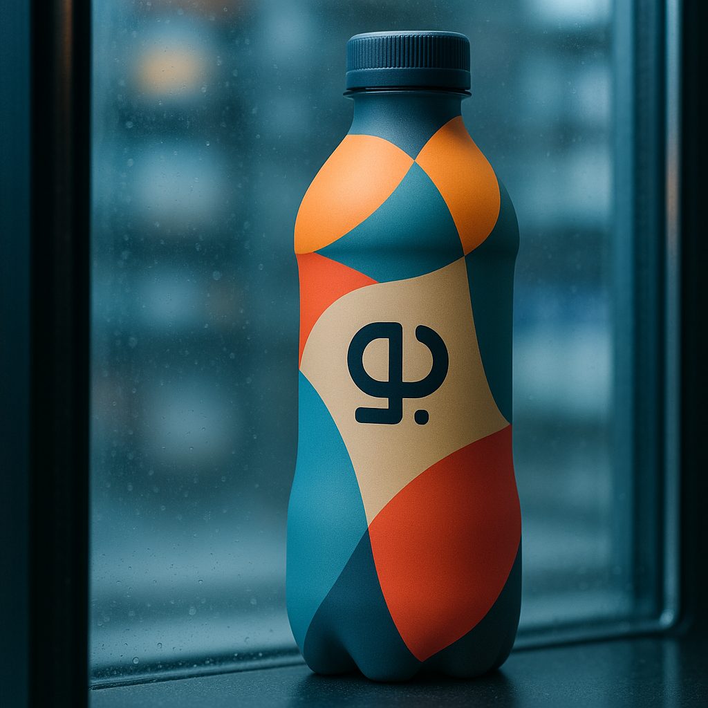 Contoured bottle decorated with a full printed shrink sleeve in a refrigerated case