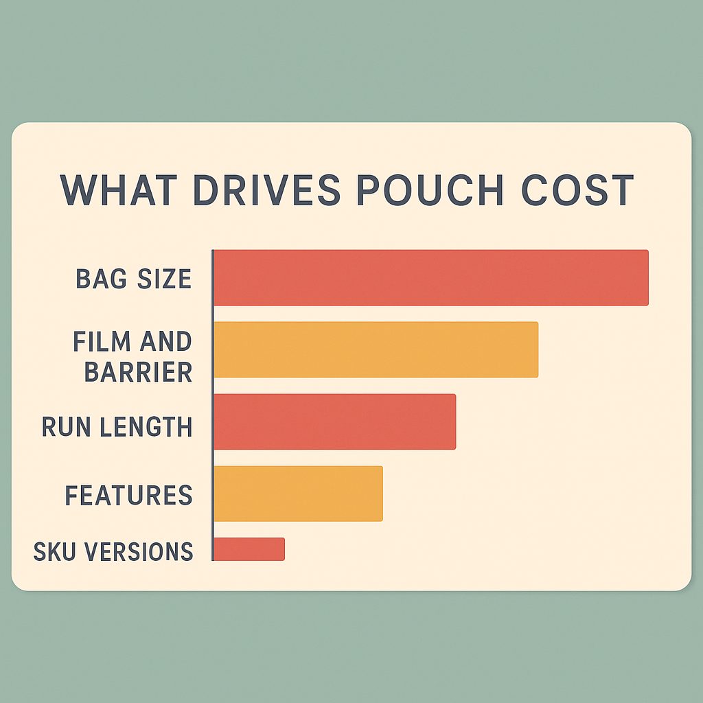 Chart ranking the five drivers of custom pouch cost